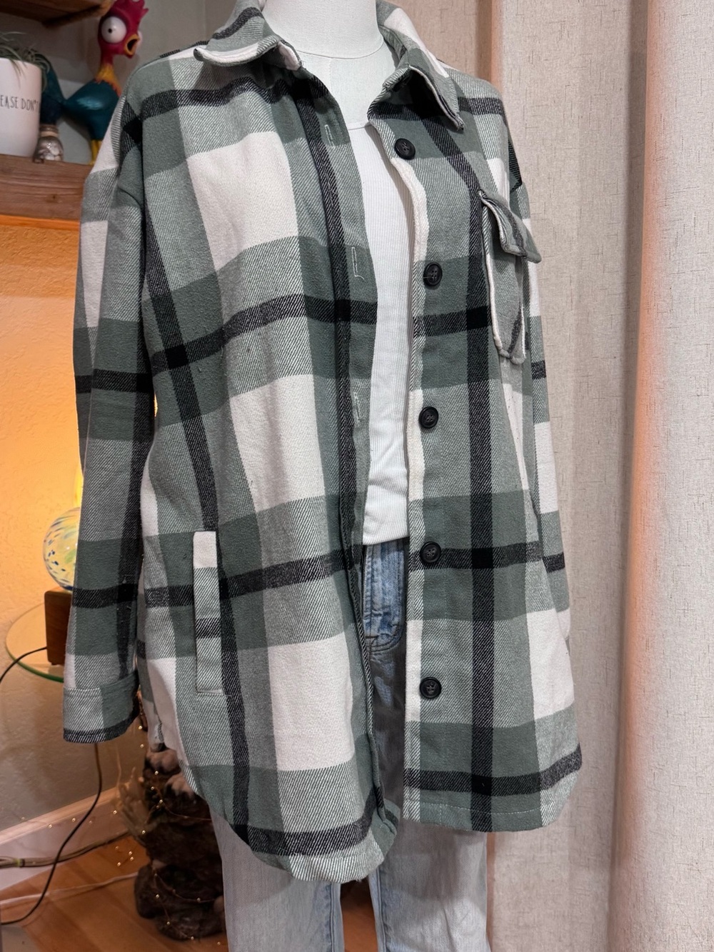 Women's Green Plaid Shacket Jacket